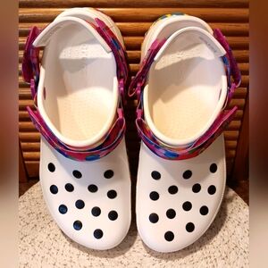 Classic Hiker Solarized Crocs Size M12 with  Removeable Black Button Jibbitz